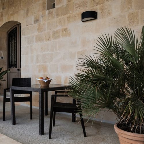 The entrance to the Deluxe Room with Panoramic Porch in the renovated seventeenth century palazzo in Mdina housing The Xara Palace Relais & Chateaux in Mdina, Malta