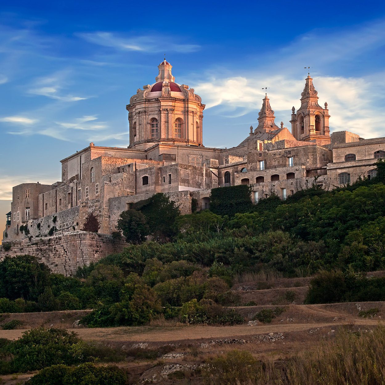The Mdina Skyline including St Paul's Cathedral and The Xara Palace Relais & Chateaux